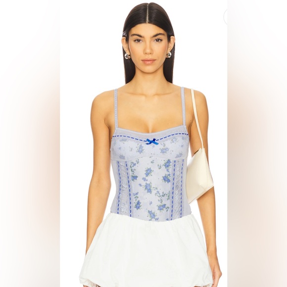 Free People Tops - Free People Sara Corset Bodysuit in Blue Combo; Size: Medium